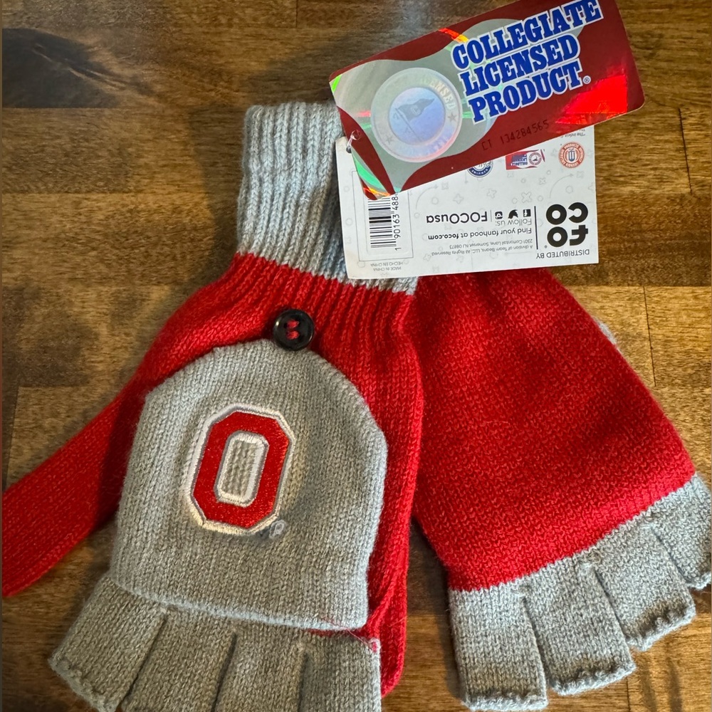 NWT Ohio State University Fingerless Gloves Mittens